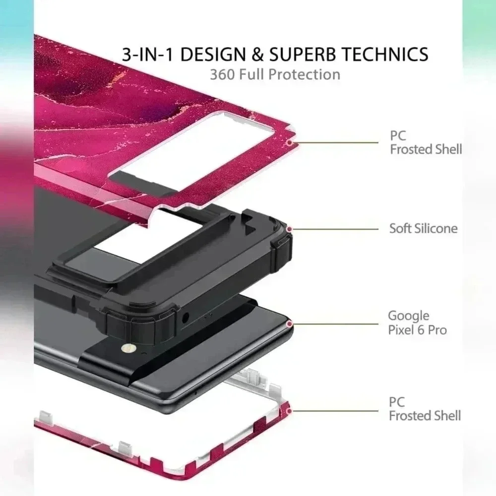 Google Pixel 6 Pro Case,Heavy Duty Shockproof Protection Wine Red (New)